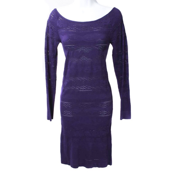 🍍POOF! Purple Netted Open Pattern Bodycon Dress - Picture 1 of 5